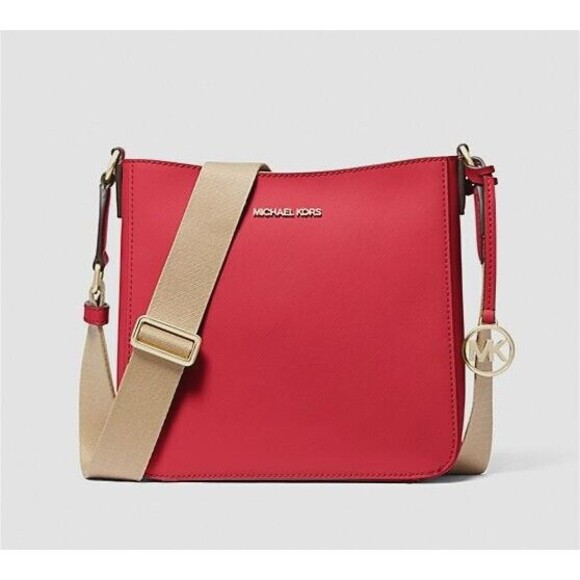 New Michael Kors Jet Set Travel Small Messenger Bag Faux Leather Bright Red - Picture 1 of 4